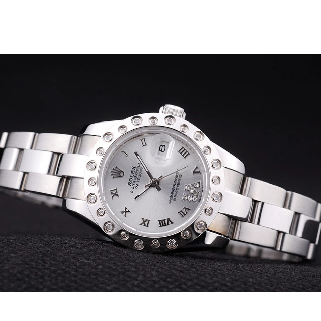 AAA replica watch Polished Silver Rolex Silver Datejust Bezel 7474 Dial Diamonds 0728